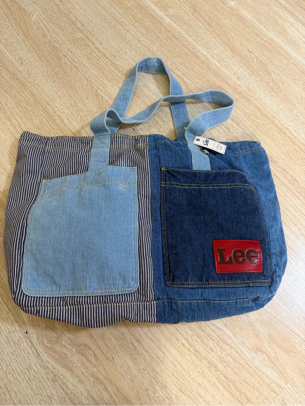 Lee Patchwork Denim Tote in Light and Dark Blue - Picture 6 of 7